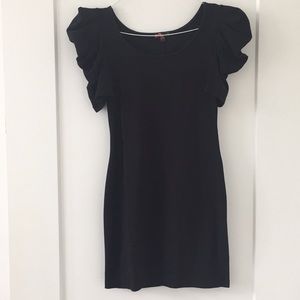 Black mini dress with puffy sleeves